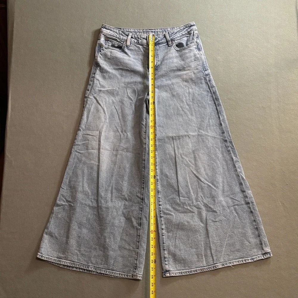 American Eagle Super Wide Leg Jeans Light Wash High Rise Sz 10 Reg Y2k Skater